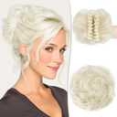 RUWISS Claw Clip Messy Bun Hair Piece Real Human Hair Buns Wavy Curly Chignon Hair Bun Extensions Tousled Updo Claw Clip Ponytail Hairpieces (62#)