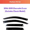 KPY Rain Guards Fit for 2016-2019 Chevrolet/Chevy Cruze, Out-Channel Window Visors Vent Wind Deflectors 4PC, Car Accessories for 16-19 Cruze (Excludes Classic Model)