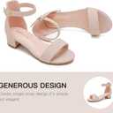 Dufannie Girls Sandals Low Heels Dress Pump Ankle Strap Open Toe Flower Girl Wedding Party for Toddler Little Big Kid (Beige) 2