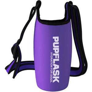 Tuff Pupper PupFlask Insulated Neoprene Dog Water Bottle Holder Sling with Wide Adjustable Shoulder Strap, Great for Travel, Walking, Hiking, Portable Pet Water Bottle Holder (27 OZ, Ultra Violet)