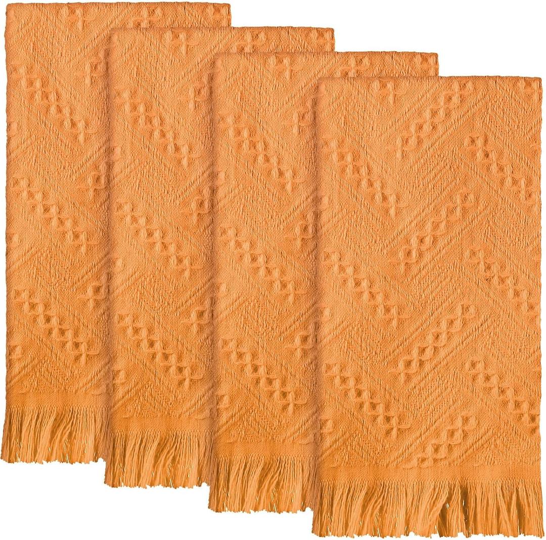 HunnmingRe 4 Pack Boho Hand Towel for Bathroom Kitchen 14 x 30 Inch 100% Turkish Cotton Spring Boho Decorative Towel Waffle Farmhouse Bathroom Decor Absorbent Soft Guest Gift(Orange)