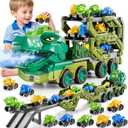 10 in 1 Dinosaur Truck Toys for Kids Aged 3-5 4-8 with Foldable Race Track, Carrier Truck with 9 Dinosaur Toy Car for Boys, Spraying, Light and Sound, Birthday Gifts for Girls Toddlers 5-7