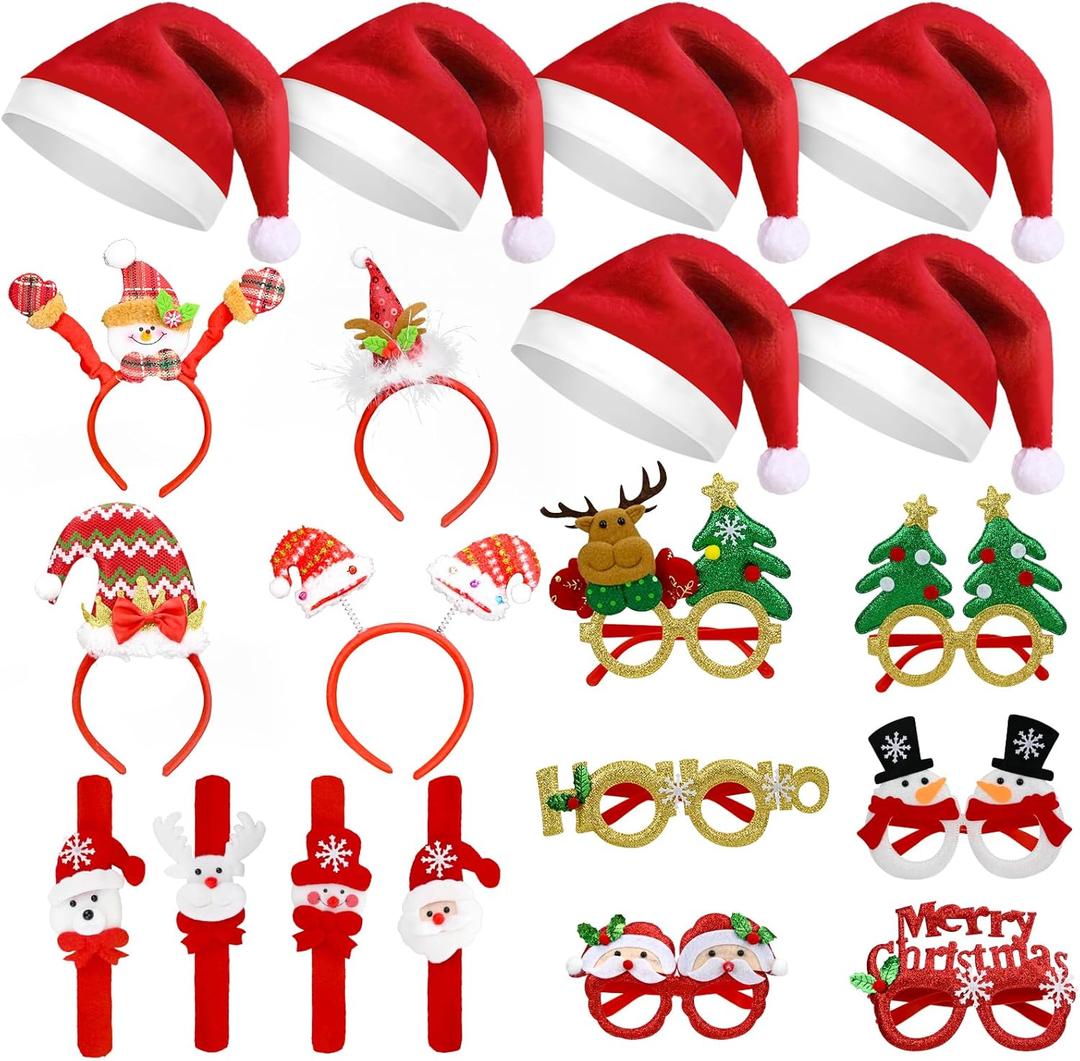 20pcs Christmas Party Hats Headdress Glasses Wristband Decor, Christmas Party supplies Favors