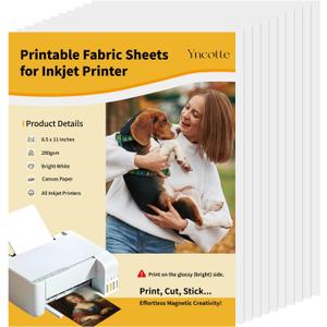 10Pcs Canvas Printer Paper for Inkjet Printers, 8.5x11" Bright White 280gsm Printable Fabric Sheets, Tear-Resistant - Print with Glossy Side for Photo Art Sketch Printing