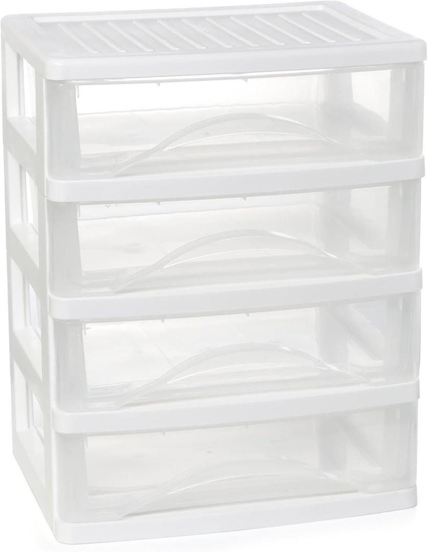 Gonice White Desk 4 Drawer Organizer, Plastic Small Drawer Storage, Desk Storage for Office and Home