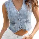 ELLEVEN Womens Summer Cropped Denim Vest, V-Neck Crop Western Jean Vest Top for Women Country Trendy Outfits (Medium, Light Blue Denim)