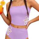 Girls Swimsuit Adjustable Straps Cut Out Swimwear 2 Piece Solid Color Tankini for Girls Bathing Suit 9-18Y (Purple)
