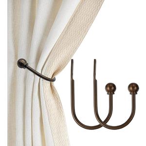 ARNORX Curtain Holdbacks, Hooks, 2 PCS，Solid Steel Hooks, Decorative French Ball End, Curtain Drapery Holdbacks, Wall Mounted, Curtain Tiebacks, Antique Bronze