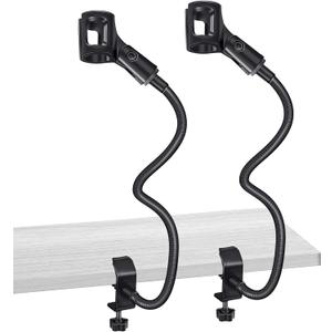 2 Pcs Gooseneck Mic Stand Mic Holder Microphone Stand Mount Adjustable Arm Adapter Podium Microphone Flexible Gooseneck Desktop 3/8 to 5/8 Inch with Clip Desk Clamp Music Recording Equipment