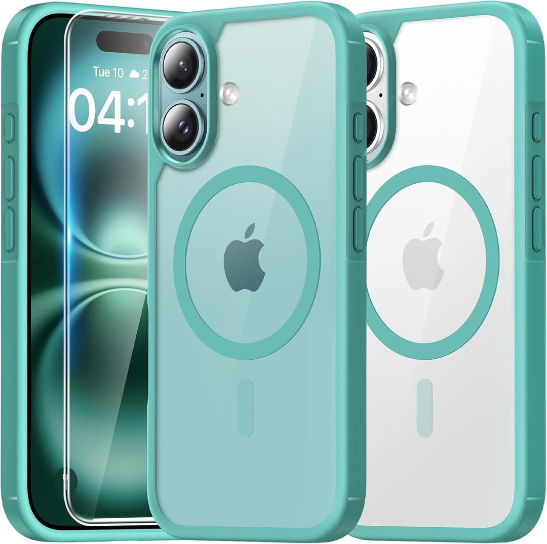 TAURI for iPhone 16 Plus Case with Screen Protectors, Compatible with MagSafe [Not-Yellowing], Military-Grade Protection, Slim Magnetic Case for 16 Plus, Green
