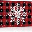 Christmas Snowflake Canvas Print Wall Art - Red and Black Checkered Buffalo Plaid - Wall Decor Modern Artwork Paintings Pictures for Living Room Stretched and Framed Ready to Hang - 24" x 36"