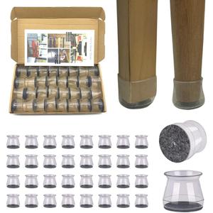 32 pc - Chair Leg Floor Protectors - Transparent Silicone Rubber Chair or Table Furniture Leg Bottom Protector - Small Foot Covers and Caps for Round or Square Furniture Bottoms