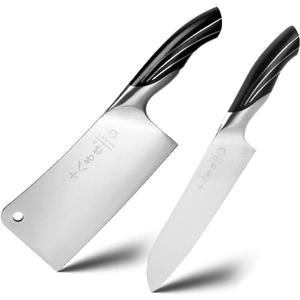 SHI BA ZI ZUO 2 Pieces Professional Kitchen Knife Set,Butcher Knife and Chef Knife Kitchen Knife Set for Cutting Bones,Vegetables and Meat