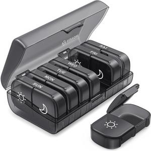 2 x AUVON XL Weekly Pill Organizer 2 Times a Day, AM PM Pill Case with One-Side Large Opening for Easy to Use, Pill Box 7 Day Travel Medication Organizer for Medications, Vitamins, Fish Oils, Supplements