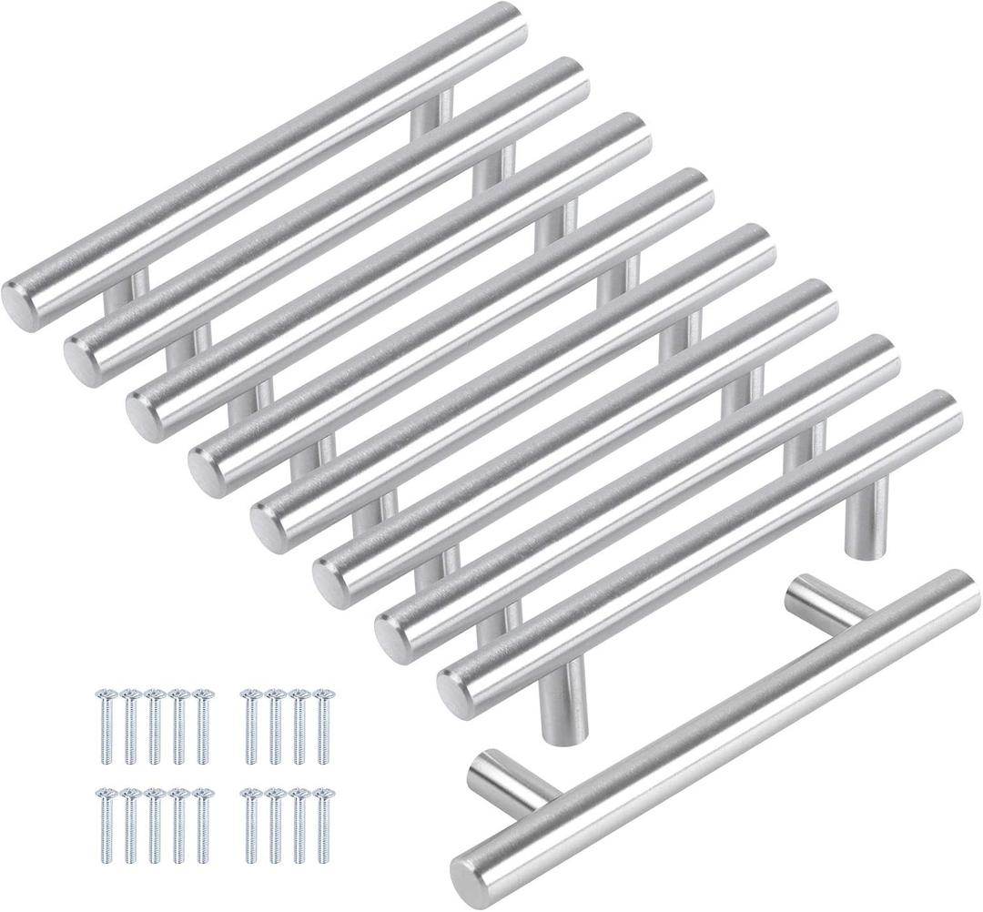 8 Pack 6" Cabinet pulls Brushed Nickel T bar Cupboard Handle Stainless Steel Drawer pulls, 6" Length, 3 3/4" Hole Center (Silver)