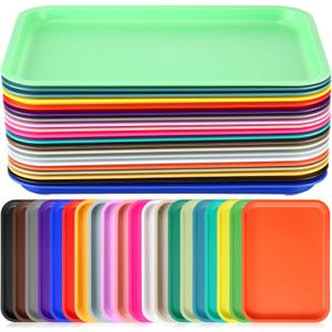 Sintuff 20 Pcs Plastic Art Trays Colorful Fast Food Lunch Trays Bulk Activity Crafts Sensory Serving Organizer for Home, School, Kids, DIY Projects, Painting, Beads (20 Colors,10 x 7 Inch)