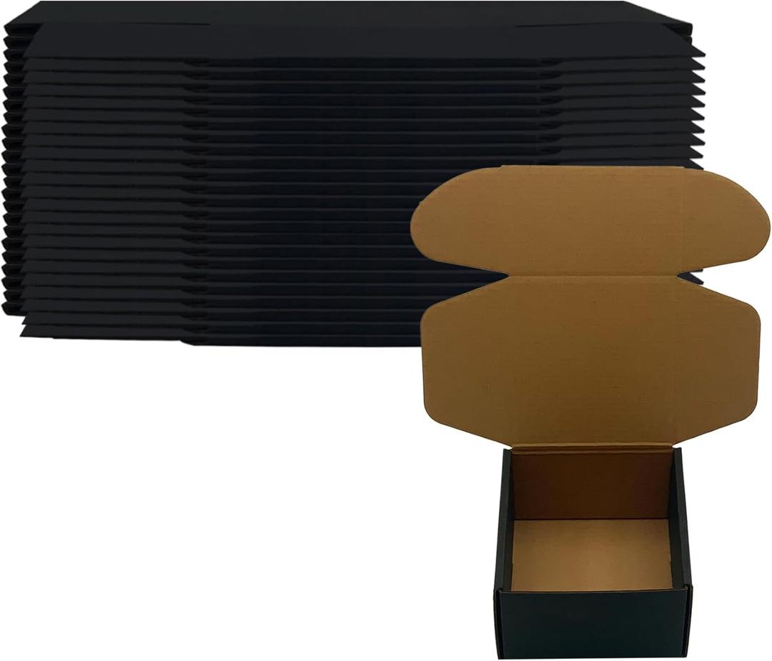 24 Pack 5x5x3 inches Black Shipping Boxes, Corrugated Mailer Boxes, Packaging Boxes for Products, Recyclable Cardboard Box, Flat Literature Mailers for Gifts, Small Business by Mailing