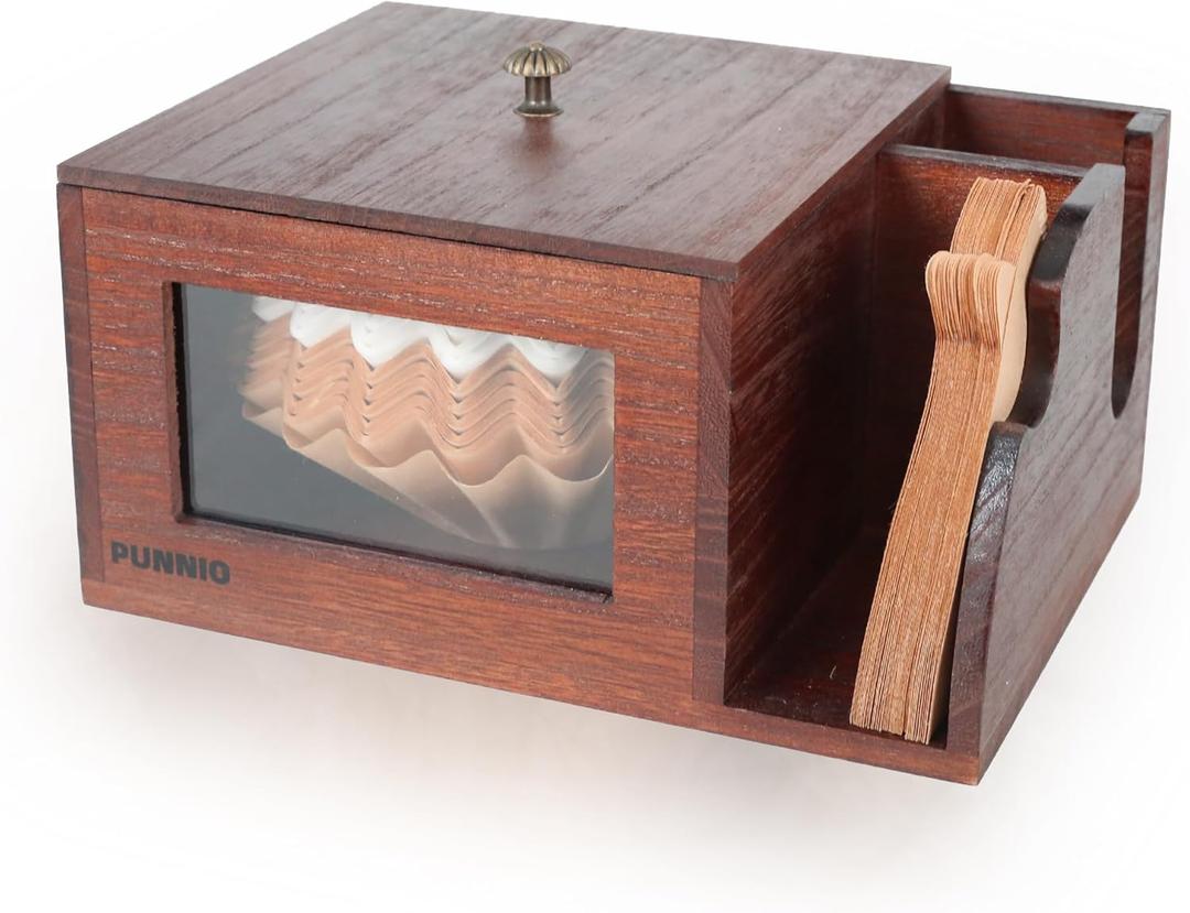 3 in 1 Coffee Filter Holder, Coffee Filters Storge Organizer with Lid for Home Kitchen Barista (Brown)