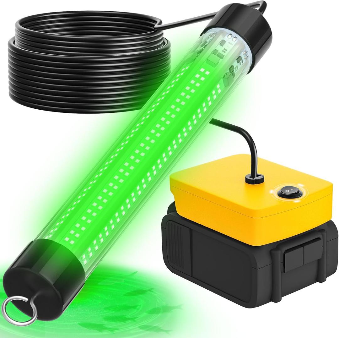 Underwater Fishing Light Compatible for Dewalt 20V/60V Battery, 6000 Lumens Green Fishing Light, IP68 Waterproof Fish Attractor for Boats, Docks, Kayaks (Battery Not Included) (6000Lumens,60W,26.3ft,D20V)