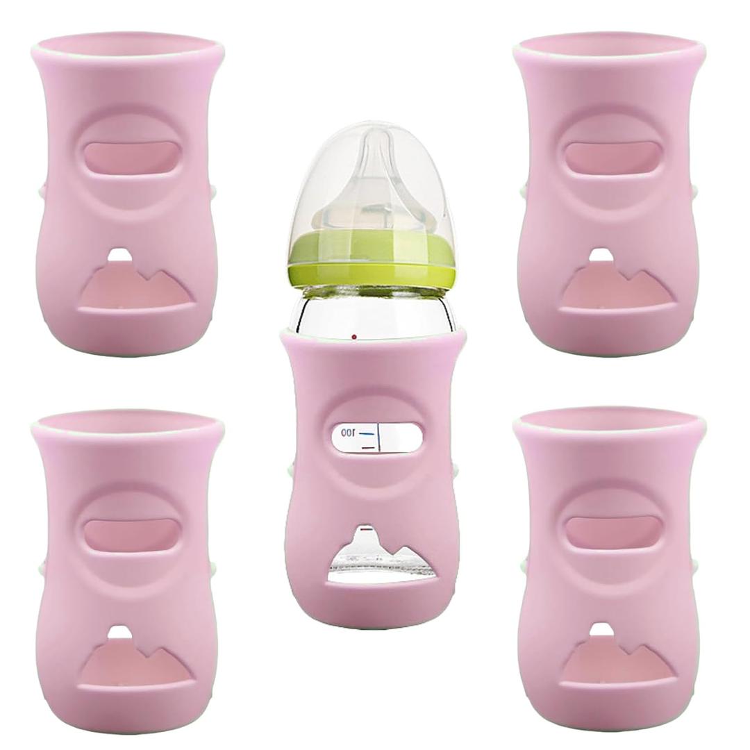 4 Pack Silicone Sleeves for Avent Natural Glass Baby Bottles, Anti Breakage Baby Bottle Holder, Compatible with Philips Avent Glass Natural Baby Bottle, BPA Free (Pink, 8 OZ)