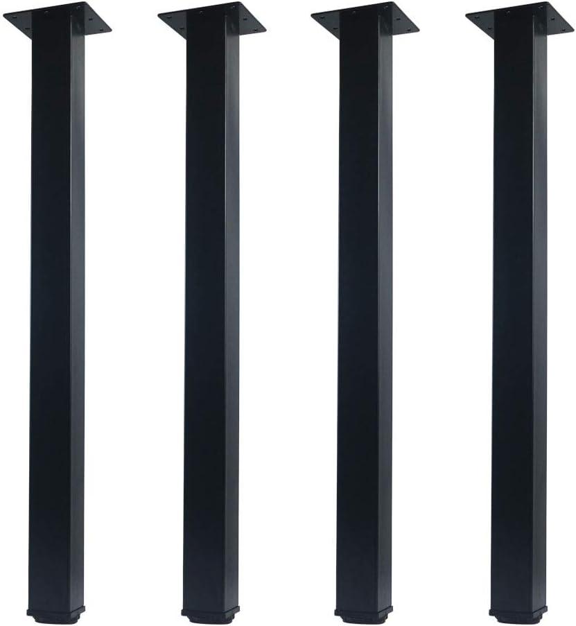QLLY 24 inch Adjustable Metal Furniture Legs, Square Office Table Desk Leg, Table Leg, Set of 4 (Black)