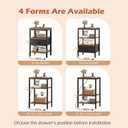 SUPERJARE Nightstand with Charging Station, Bed Side Table with Adjustable Fabric Drawer, Night Stand for Bedroom, 3-Tier Storage End Table, for Living Room, Rustic Brown and Black