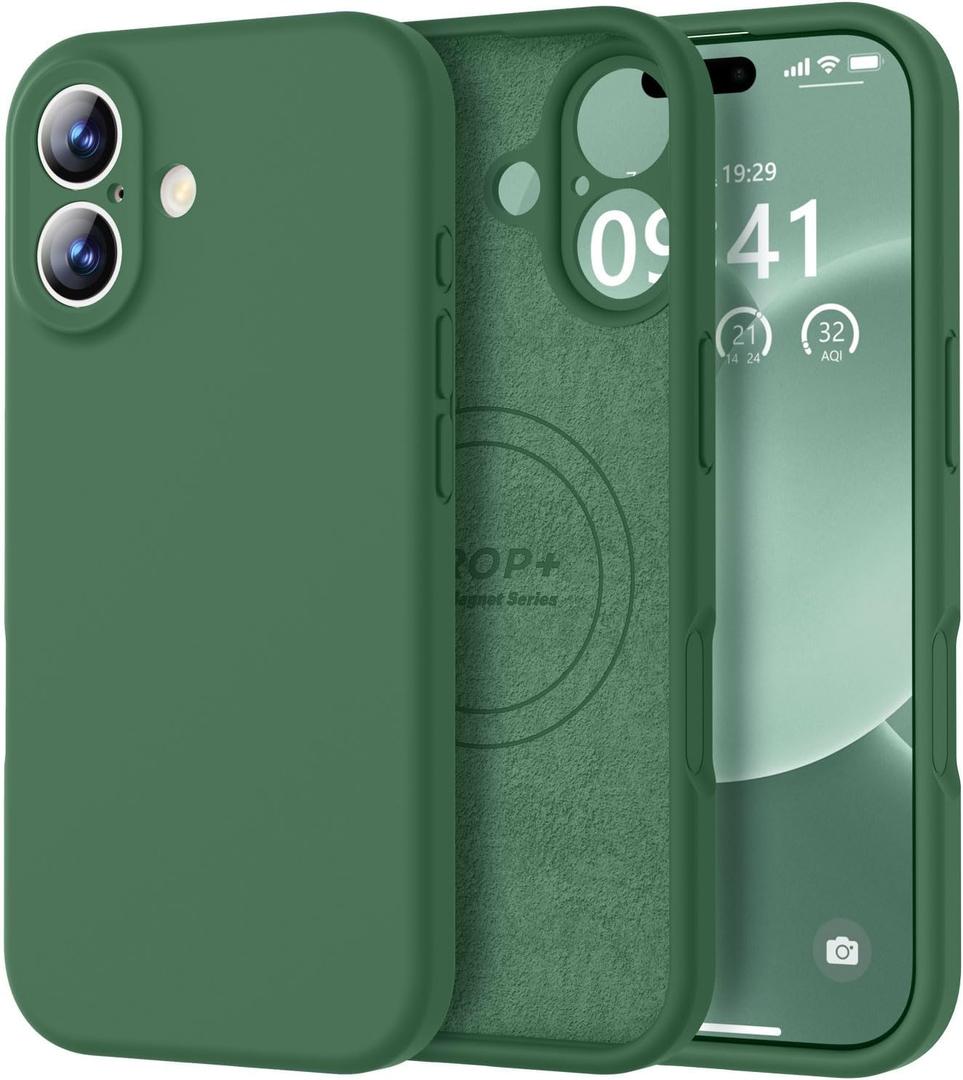 Vooii Magnetic for iPhone 17 Case, Compatible with Magsafe (Premium Liquid Silicone) (Integrated Camera Control Button) Full Body Protective Anti-Scratch Microfiber Lining 6.3", Green