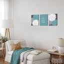 Zlove Blue and Grey Bathroom Wall Decor Dahlia Flower Painting Prints Relax Signs Artwork for Spa Yoga Room, 12"x16", 3Pcs