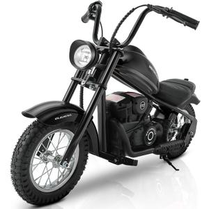 ELEMARA Electric Dirt Bike, 15 mph & 150lb Max, 24V Ride on Toy for Big Kids w/LED Lights & Power Display, Chain-Driven Motor, Twist-Grip Throttle, Shock Springs, Handbrake, 12" Air-Filled Tires-Black