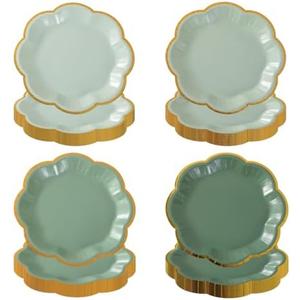 zjdbset 48 Pcs Sage Green Paper Plates Disposable Gradient Green Dessert Paper Plate Gold Foil Scalloped Edge Disposable Cake Plates for Birthday Baby Shower Wedding Party(7 Inches)