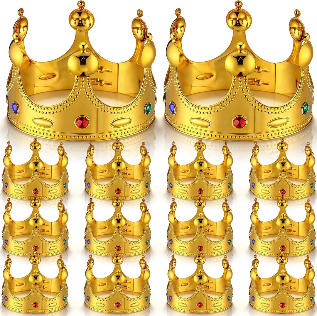 Quelay 12 Pcs King Crown Gold Adjustable Royal Prince Jeweled Crown Medieval for Party Birthday Royal Costume Fun Cosplay