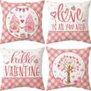 Dotegu Pink Valentine's Day Pillow Covers 18 x 18 Inch Set of 4, Valentines Decor Love Heart Designs Decorative Pillowcases for Home Sofa Couch Cushion Decoration