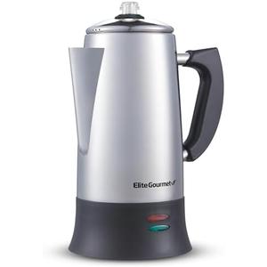 Elite Gourmet EC924 Electric Coffee Percolator, BPA Free, Keep Warm, Clear Brew Progress Knob, Cool-Touch Handle, Cordless Serve, 12-Cup, Stainless Steel