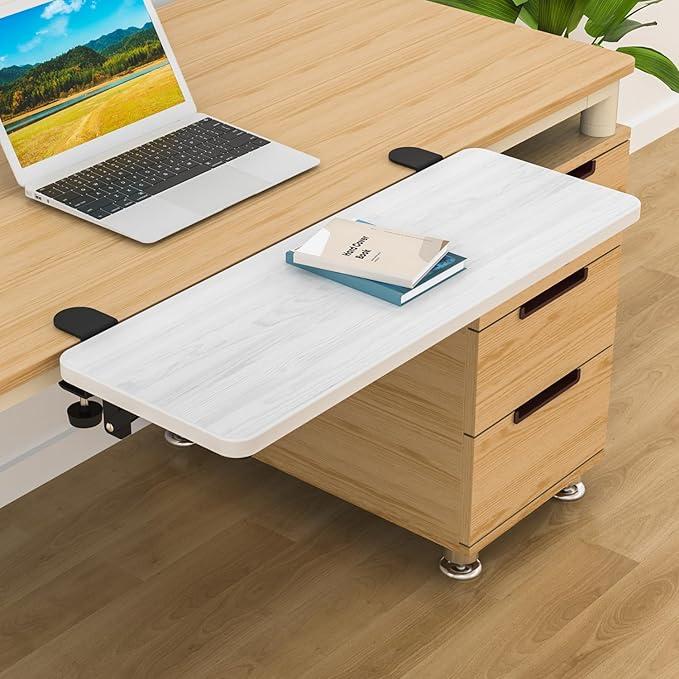 Ergonomics Desk Extender, 25.2in x 9.45in Foldable Keyboard Tray, Clamp on Computer Armrest Support, Side Table Extension Attachment, Suitable for Office Home Use, White