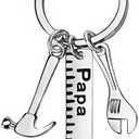 3 x lauhonmin Father Gift Papa Ruler Wrench Hammer Key Chain Ring Tool Charms Pendant My Dad Can Fix Anything for Men (Papa)