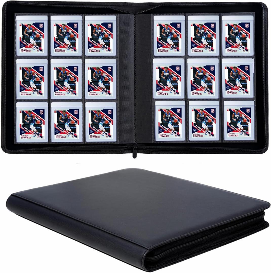 9 Pockets Card Binder for Semi Rigid Card Holders, Ringless Card Binder Album Holds 360Pcs Hard Sleeves, Semi Card Holder Binder with Sleeves for PSA, BGS & Grading, CSG, Clear TCG Protector (Black)