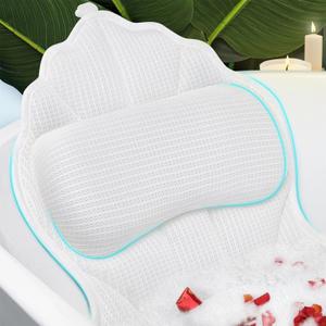 Bath Pillow for Tub, Luxury Bath Pillow Soft 4d Mesh, Bathtub Pillow for Soaking tub with 6 suctions Cups, Bath Tub Pillows for Head and Neck Support, for Relaxing Spa (White)