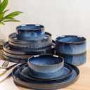 TheTerra Ceramic Dinnerware Sets for 4, 12 Pieces Porcelain Lightweight Plates and Bowls Sets, Scratch Resistant Dish Set, Oven & Microwave & Dishwasher Safe, Starry Blue