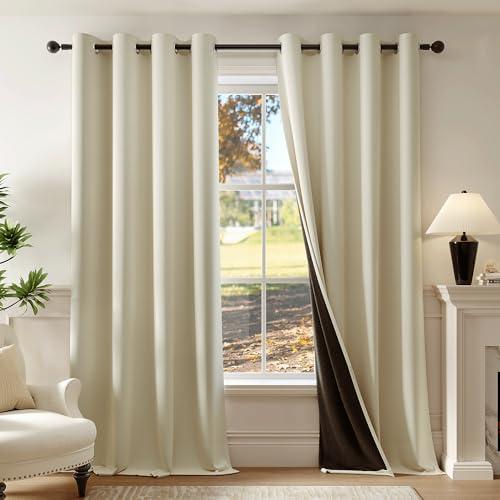 Beauoop 100% Blackout Curtains 63 Inch Long 2 Panels for Bedroom Living Room Beige Solid Room Darkening Thermal Insulated Soundproof Energy Saving Grommet Top Window Treatment Drapes,52x63, 2 Set