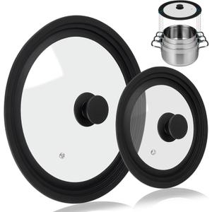 Universal Lid for Pots Pans and Skillets, 2 Pack Pan Cover fit 7", 8" 9" & 10", 11", 12" Diameter Cookware, Silicone Replacement Pan Lid Pot Lids for Frying Pans, Cast Iron,Tempered Glass Lid