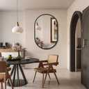 JJUUYOU Oval Mirror Black Metal Framed Bathroom Mirrors for Wall 20X28 Inch Matte Bedroom Vanity Mirror Farmhouse Anti-Rust Tempered Glass Hangs Horizontally or Vertically Mirrors
