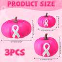 3 Pcs Breast Cancer Awareness Decorations Artificial Pumpkins Bulk Faux Foam Pumpkins with Pink Ribbon Pattern for Fall Halloween Table Decor (Hot Pink,4.33 Inch, 6.3inch, 7.87inch)