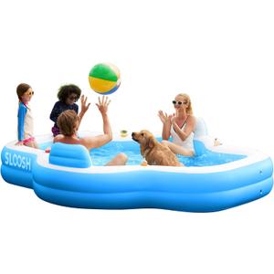 SLOOSH Inflatable Pool for Family with Seats, 120" x 101" x 26" Full-Sized Blow Up Durable Thickened Above Ground Pool with Backrest Cup Holders,Swimming Pools for Backyard Summer Water Lawn, Blue
