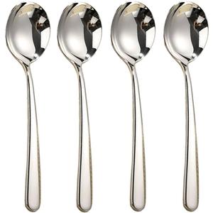 Large Round Soup Spoons Set,Set of 4 Premium 18/10 Stainless Steel Spoons with Long Handles,7.8 Inch Elegance Tablespoon,Dishwasher Safe,Fine Mirror Polished (Silver)