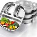 Palksky Stainless Steel Kids Plates, Balanced Bites Divided Plates for Toddlers, Portion Control Plate, Metal Lunch Tray Dishes, Non Toxic & 100% BPA Free, Dishwasher Safe, Set of 4