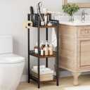 Bathroom Storage and Organizer Shelf Hair Dryer Holder, 9.85in 3-Tier Narrow Metal Standing Rack with Toilet Paper Holder, Corner Stand for Cosmetic, Vanity, Kitchen, Laundry Rustic Brown