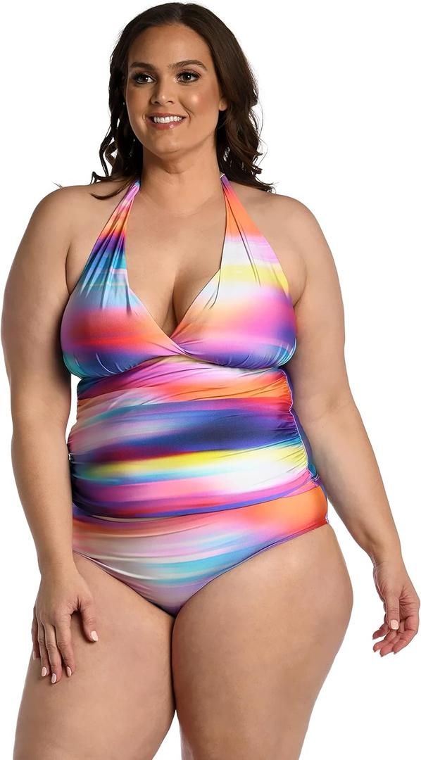 La Blanca Women's V-Neck Halter Tankini Swimsuit Top (12)