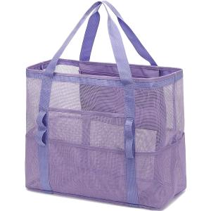 Mesh Beach Bag with Zipper, Large Beach Tote for Women, Toys Pool Swim Bag Travel Vacation Cruise Essentials