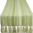 DII Farmhouse Braided Stripe Table Runner Collection, 15x72 (15x77, Fringe Included), Antique Green