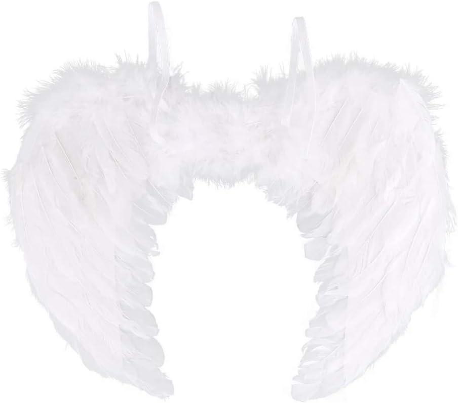 Feather Angel Wings Christmas Halloween Fancy Dress Costume Hen Night Party (White, 65 x 45CM)